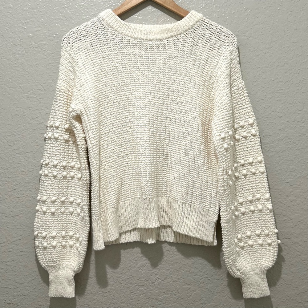 Madewell Cream Knit Pullover Sweater With Bobble Balloon Sleeve, size XS